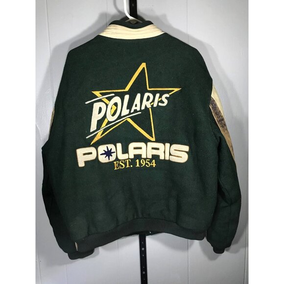 Vintage Polaris Pro Club Indy Snowmobile Racing Varsity Leather Wool Coat Men LG - Picture 1 of 9